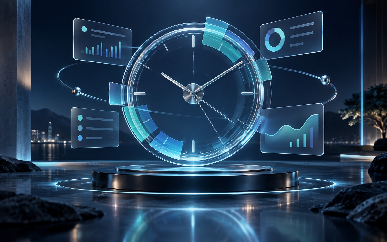 Three dimensional time dial with schedule and activity panels