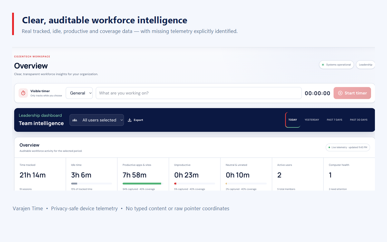 Varajen Time workforce reporting interface